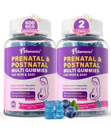 Prenatal Vitamins for Women with Methylfolate, Vegan Omega-3 DHA, Organic Food Blend, Probiotics, Iron, Vitamin D3 B6 B12, Choline, Sugar Free Multivitamin for Women During & Post Pregnancy, 120 Cts 60 Count (Pack of 2)