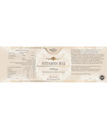 Sky Premium Life Vitamin B12 1000mcg with Folic Acid - 60 Capsules, 60 Count - Pack of 1 - Buy Online on GoSupps.com