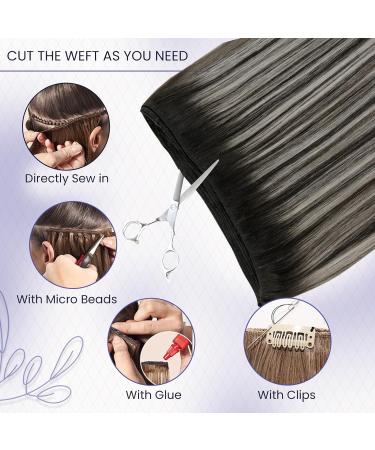 LAAVOO Real Hair Extensions - Black Silver Sew-In Weft 30cm 80g - Naturally Black Balayage #1B/S/1B - 1 Piece for Seamless Sewing - Buy Online on GoSupps.com