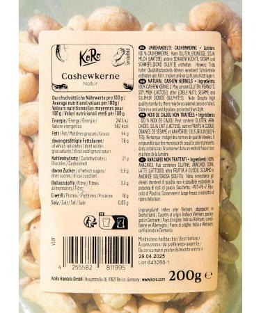 KoRo - Premium Cashew Nuts 200 g - Whole Nuts - Natural - No Additives - Buy Online on GoSupps.com