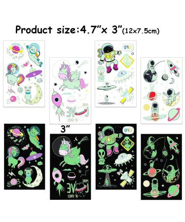 Outer Space Glow in the Dark Temporary Tattoos for Kids - 14 Sheets, Luminous & Waterproof, Party Favors & Birthday Bag Filler - Buy Online on GoSupps.com