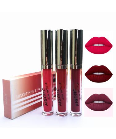 3 pieces lipstick lip gloss waterproof durable matt liquid lip gloss lipstick cosmetics make -up sexy waterproof Long Lasting moisturizing lipstift # 04