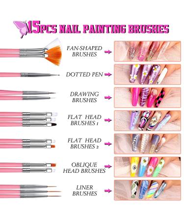 Teenitor Nail Art Brush Kit with 15 Brush Set, Dotting Tools, Butterfly Stickers, Striping Tape, Rhinestones - Complete Nail Art Set - Buy Online on GoSupps.com