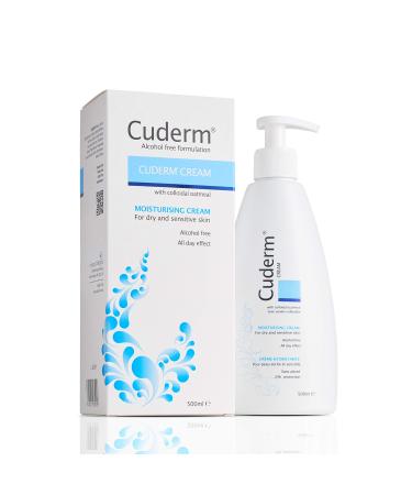 Cuderm Cream 500ml Alcohol Free Moisturiser for Dry Skin & Eczema | Colloidal Oatmeal | Hypoallergenic | Vegan | Unscented | Steroid Free | Paraben Free | SLS Free | Cruelty Free