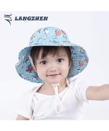 LANGZHEN Baby Girls Beach Sun Hat Adjustable Wide Brim with Chin Strap - Coral-Turquoise 6-12 Months - Buy Online on GoSupps.com