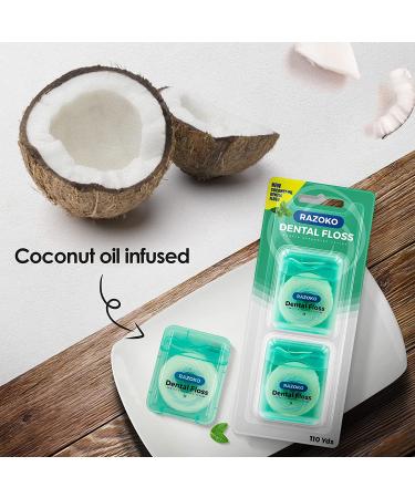 Coconut Oil Dental Floss 55 Yards 4 Count - Mint Flavored Expanding Floss for Wide Spaces - Buy Online on GoSupps.com