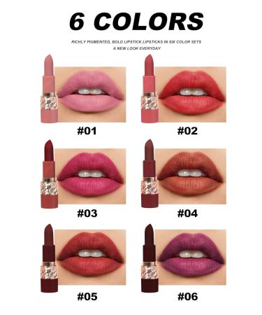 Matte Lipstick Set - 6 Velvet Smooth Colors | Long Lasting Waterproof Non-Stick Cup | Perfect Nude Lip Makeup Gift Box - Buy Online on GoSupps.com