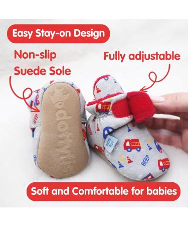 Dotty Fish Baby Booties | Fleece-Lined | Non-Slip Sole | Grey Trains & Cars | 0-6 Months - Buy Online on GoSupps.com