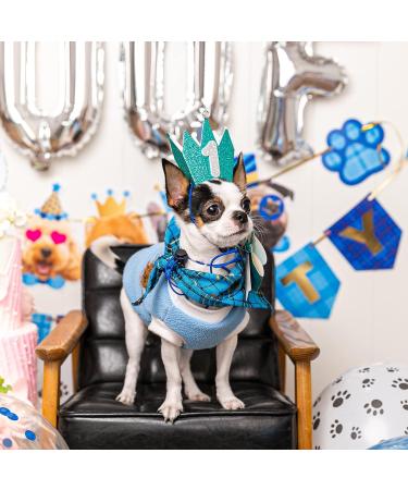 Dog Birthday Party Supplies - Hat, Bandana, Bowtie, Cake Topper, Balloon, Flag, Banner for Small Medium Dogs - Blue Doggie Birthday Decor - Buy Online on GoSupps.com
