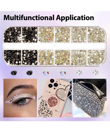 Modelones 1440Pcs Rhinestones for Nails - Nail Diamonds Round Gems for Acrylic Nails and Nail Art - SS10 (2.7-2.9mm) A1-AB/Clear/Black - Buy Online on GoSupps.com