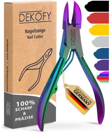 Decofy nail tongs stainless steel 11.5cm - extra sharp nail scissors with precise cut - footnail scissors for thick nails - foot care nail care pedicure nail clipper toenails nail cutters rainbow rainbow 11.5cm