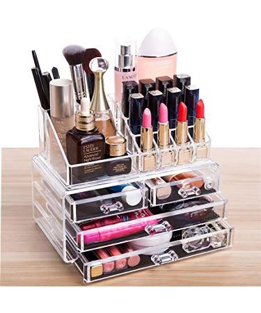 Cq acrylic Clear Makeup Organizer And Storage Stackable Skin Care Cosmetic Display Case With 4 Drawers Make up Stands For Jewelry Hair Accessories Beauty Skincare Product Organizing,Set of 2 4 Drawers Clear