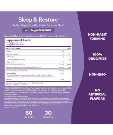 Natrol Sleep + Restore Magnesium Glycinate Blend Gummies with Melatonin 5mg - Calm Magnesium with GABA Botanical Blend Cherry Flavor 60 Gummies 60 Count (Pack of 1) - Buy Online on GoSupps.com