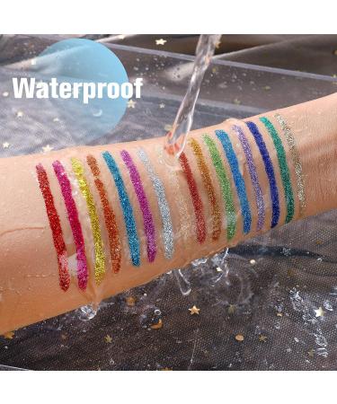 16 Colors Glitter Liquid Eyeliner Set - Waterproof, Long Lasting Eye Makeup Kit for Women - Green, Purple, Blue, Pink, White, Silver, Gold Colored Eyeliners - Buy Online on GoSupps.com