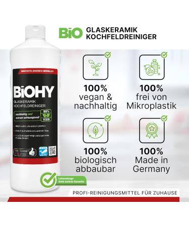 Biohy Glaskeramik Hob Cleaner 250ml | Scratch-Free High Gloss Ceranfeldreiniger for Kitchen | Biodegradable | Essential Scraper Supplement - Buy Online on GoSupps.com