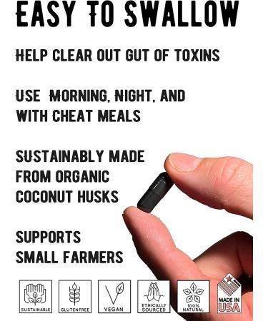 Organic Coconut Shell Activated Charcoal Capsules for Digestion & Gas Relief - Hangover & Bloat Aid - 120 Non-GMO Capsules - Lab Tested USA Made - Buy Online on GoSupps.com