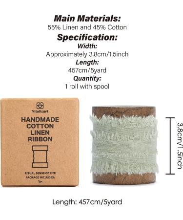 Sage Green Linen Ribbon 1.5 x 5Yd Spool - Rustic Frayed Cotton Ribbon for Gift Wrapping, Wedding Invitations & Bouquets - Buy Online on GoSupps.com