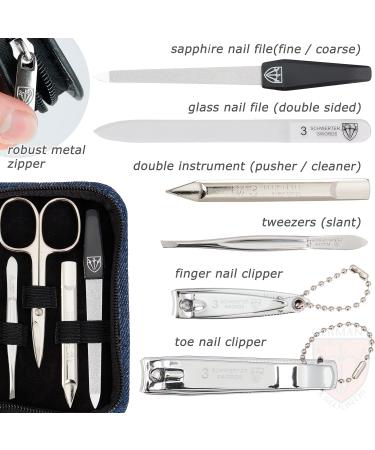 3 Swords Germany - brand quality 8 piece manicure pedicure grooming kit with glass nail file (490) BLUE - JEANS TEXTILE - Buy Online on GoSupps.com