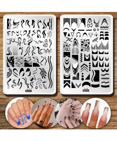 Swirl French Line Nail Stamping Plates French Tip Nail Stamp Plate Geometric Wave Stripes Snake Flower Nail Art Stamp Stencils Printing Template 2pcs Large Stainless Steel Nail Art Tools 14.59.5cm Mezerdoo D-31 and D-32
