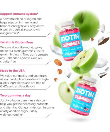 2 Pack Biotin Gummies 10000mcg for Healthy Hair Skin Nails - Vegetarian Non-GMO Vitamins - 120 Gummies for Hair Growth - Buy Online on GoSupps.com