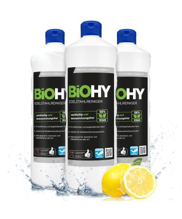 Biohy stainless steel cleaner (3 x 1 liter) |Stainless steel care for streak -free shineIdeal for kitchen pots or grill |Clean stainless steel in gastronomy & household |Nursing cleaning agent 1 L (3 -pack)