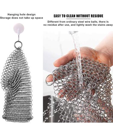 TIMESETL Cast Iron Cleaner Stainless Steel Chainmail Scrubber Cast Iron Skillet Cleaner with Pan Grill Scraper for Skillets Griddles Pans and Woks Set of 3 - Buy Online on GoSupps.com