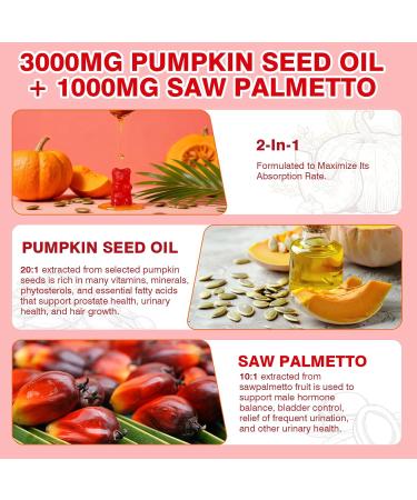 Pumpkin Seed Oil Gummies 3000MG Organic Pumpkin Seed Oil with Saw Palmetto Supplement for Hair Growth & Skin Health Prostate Health High Pure Extract for Women Men Raspberry Flavor 120 Count 120 Count (Pack of 1) - Buy Online on GoSupps.com