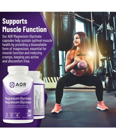 AOR Magnesium Glycinate 90mg 180 Capsules - Promotes Optimal Muscle Function & Metabolism - Vegan Magnesium Bisglycinate Supplement - Cardiovascular Support Muscle Comfort & Balanced Menstrual Cycles - Buy Online on GoSupps.com