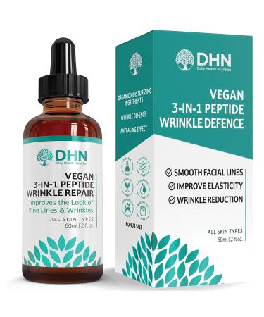 Vegan Triple Peptide Wrinkle Defence Serum. Formulated with 3 Clinically Proven Anti-Aging Peptides: Argireline Matrixyl & Replexium. Made in Canada