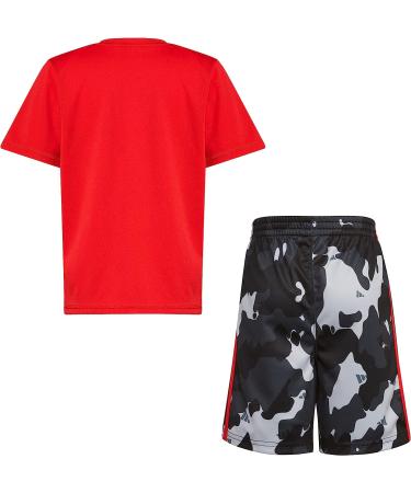 adidas Boys Short Sleeve Poly Tee & Camo Short Set 7 - Scarlet - Buy Online on GoSupps.com