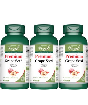 VORST Premium Grape Seed Extract 300mg With 120:1 Extract Ratio (36000mg Raw Extract Equivalent) 60 Capsules | Includes 255mg Polyphenols | Powder Pills | 3 Bottles 60 count (Pack of 3)