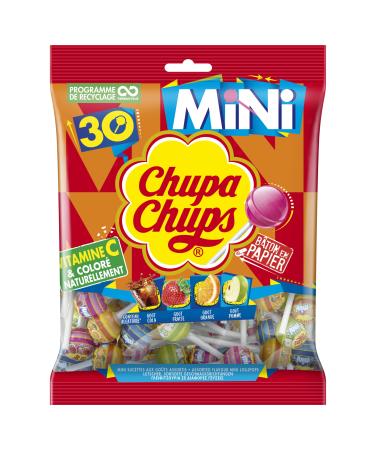 Chupa Chups Chupa Chups - Bag of 30 Mini Lollipops - Assorted Flavors - Chupa Chups Cola and Strawberry Orange and Apple Flavors - Fruit Pulp Lollipops - 0% Fat - 180g