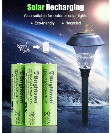 Brightown 12-Pack Rechargeable AA Batteries - 2400mAh High Capacity NiMH for Solar Lights & Devices Recharge 1200 Cycles UL Certified 1.2V - Buy Online on GoSupps.com