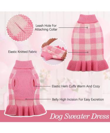 IECOii Knitted Dog Jumper Dress: Warm Plaid Sweater for Small to Medium Dogs - Pink - Buy Online on GoSupps.com