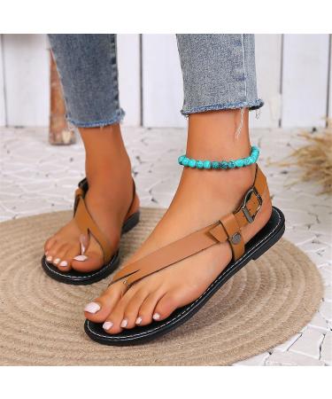 Comfortable Orthopedic Sandals for Women - Summer Comfy Flat Sole Bunion Corrector with Metal Buckle & Arch Support - Open Toe Design - Size 8 Brown - Buy Online on GoSupps.com