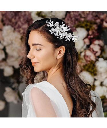 Bridal Wedding Hair Pins Silver Hair Wedding Accessories Rhinestone Hair Clips Flower Crystal Headpiece for Bridal Bridesmaid Girls Women Handmade Headband (Sliver) - Buy Online on GoSupps.com