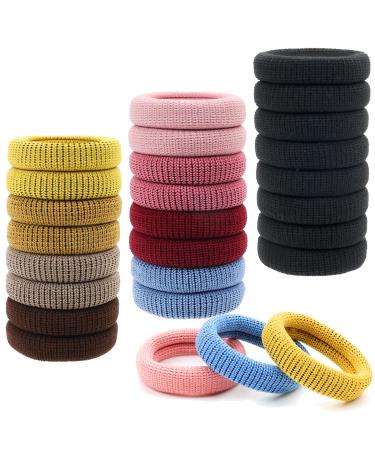 24 Pack Colorful Black Terry Cloth Knit Stretchy Elastic Wide Thick Hair Ties Scrunchies Elastics Hairbands Rubber Hair Bands Ties Ring Ponytail Holder Ponytail Twist Hair Accessories for Women Girl