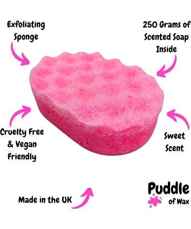 Snow Pixie Exfoliating Soap Sponge - 250g - Moisturising Shea Butter - Sweet Scent - Vegan Friendly - Puddle of Wax - Made in the UK - Buy Online on GoSupps.com