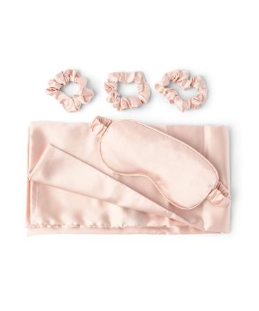 SACHEU Silky Sleep Set - 100% Satin Vegan Silk Pillowcase Set with 3 Scrunchies and Eye Mask Satin Pillowcase for Hair Satin Pillowcases Reduce Frizz Soft Fits Standard/Queen Size Pillow - Pink