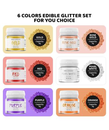 WWTOP Edible Glitter - 6 Colors Powder for Drinks & Desserts | Gold Rose Gold Pearl Orange Purple Red | Perfect for Cakes Chocolates & Cocktails - Buy Online on GoSupps.com