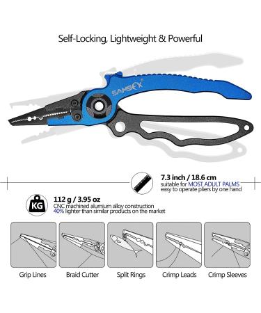 SAMSFX Locking Fishing Pliers Saltwater Set with Quick Knot Tool - Black & Blue Bent Pliers + Wire Lanyard Sheath - Must-Have Fishing Gear - Buy Online on GoSupps.com