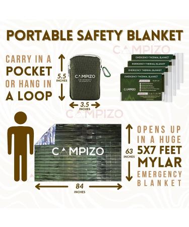 CAMPIZO 4 Pack Emergency Blankets - NASA Designed Thermal Space Foil Survival Blanket for Camping, Hiking, Marathon - Extra Large Army Green - Buy Online on GoSupps.com