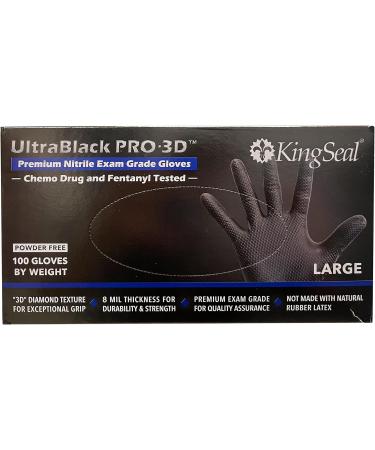 KingSeal UltraBlack PRO-3D Nitrile Exam Gloves 8 MIL Diamond-Texture Grip - 100 Count, Medium Size - Buy Online on GoSupps.com