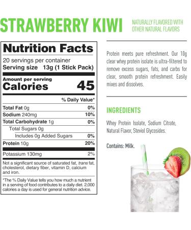 Isopure Clear Protein Stick Pack Strawberry Kiwi 20 Count (Pack of 1) Clear Protein Stick Packs Strawberry Kiwi 1.25 Pound (Pack of 1) - Buy Online on GoSupps.com