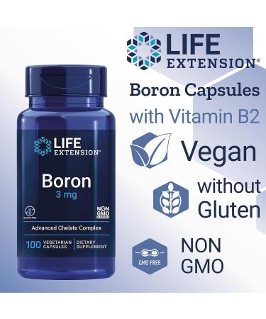 Life Extension Boron 3mg with Vitamin B2 | 100 Vegan Capsules | Gluten-Free, Vegetarian, Non-GMO - Buy Online on GoSupps.com