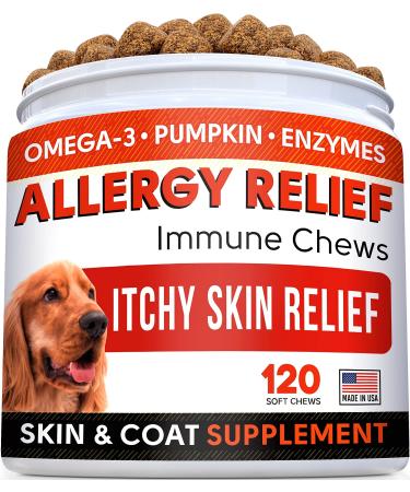 STRELLALAB Allergy Relief Dog Treats w/Omega 3 + Pumpkin + Enzymes + Turmeric - Itchy Skin Relief - Immune & Digestive Supplement - Skin & Coat Health - Anti-Itch & Hot Spots -Made in USA Chicken 120 Count (Pack of 1)