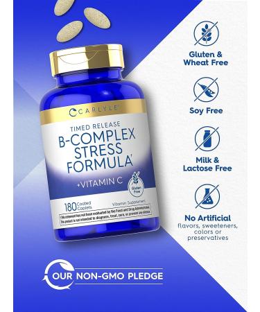 Carlyle B Complex Stress Vitamin Supplement 180 Caplets with Vitamin C | Non-GMO & Gluten Free - Buy Online on GoSupps.com