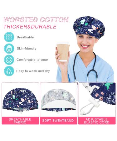 SATINIOR Adjustable Cotton Bouffant Cap Set | Elastic Head Hair Covers for Men and Women, Summer Animal Pattern | 4 Pieces, Multicolored, Medium - Buy Online on GoSupps.com