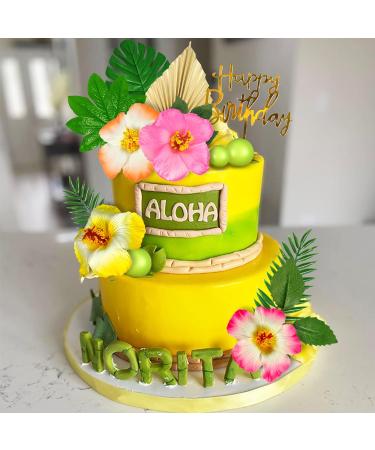 25 PCS Flower Cake Topper Hawaiian Cake Decorations with Palm Leaves Hibiscus Flowers Balls for Hawaii Aloha Jungle Summer Theme Wedding Birthday Baby Shower (Multicolour) - Buy Online on GoSupps.com