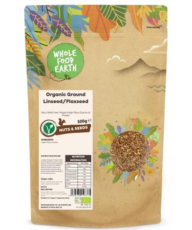 Wholefood Earth Graines de lin moulues bio - 500 g - Crues - Sans OGM - V ganes - Riches en fibres - Source de prot ines - Certifi es biologiques 500 grams